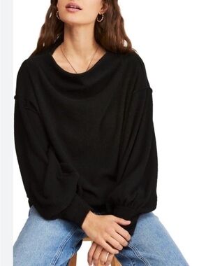Free People Slouchy Main Squeeze Hacci Top- Black